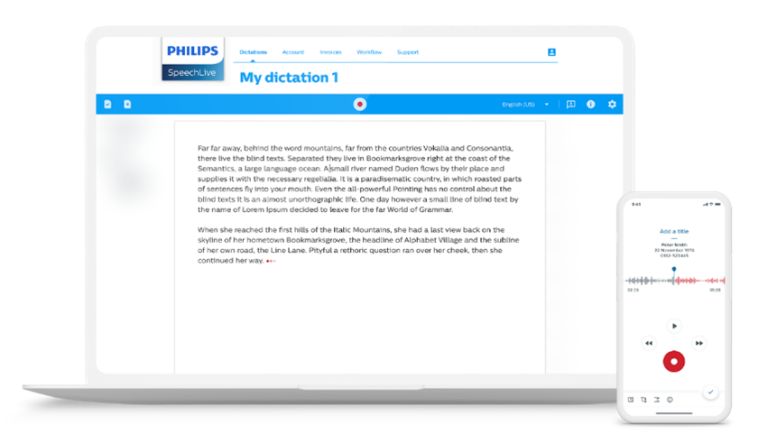 making-speech-recognition-a-part-of-your-document-creation Philips SpeechLive account view