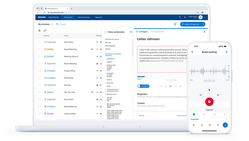 Laptop and smartphone with SpeechLive app